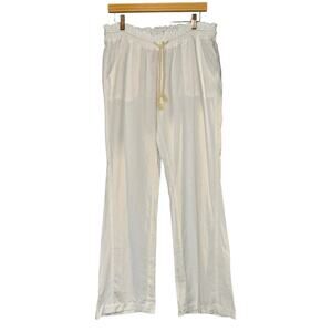 New Roxy Linen Blend Wide Leg Pants Womens Large Breathable Lightweight Nautical